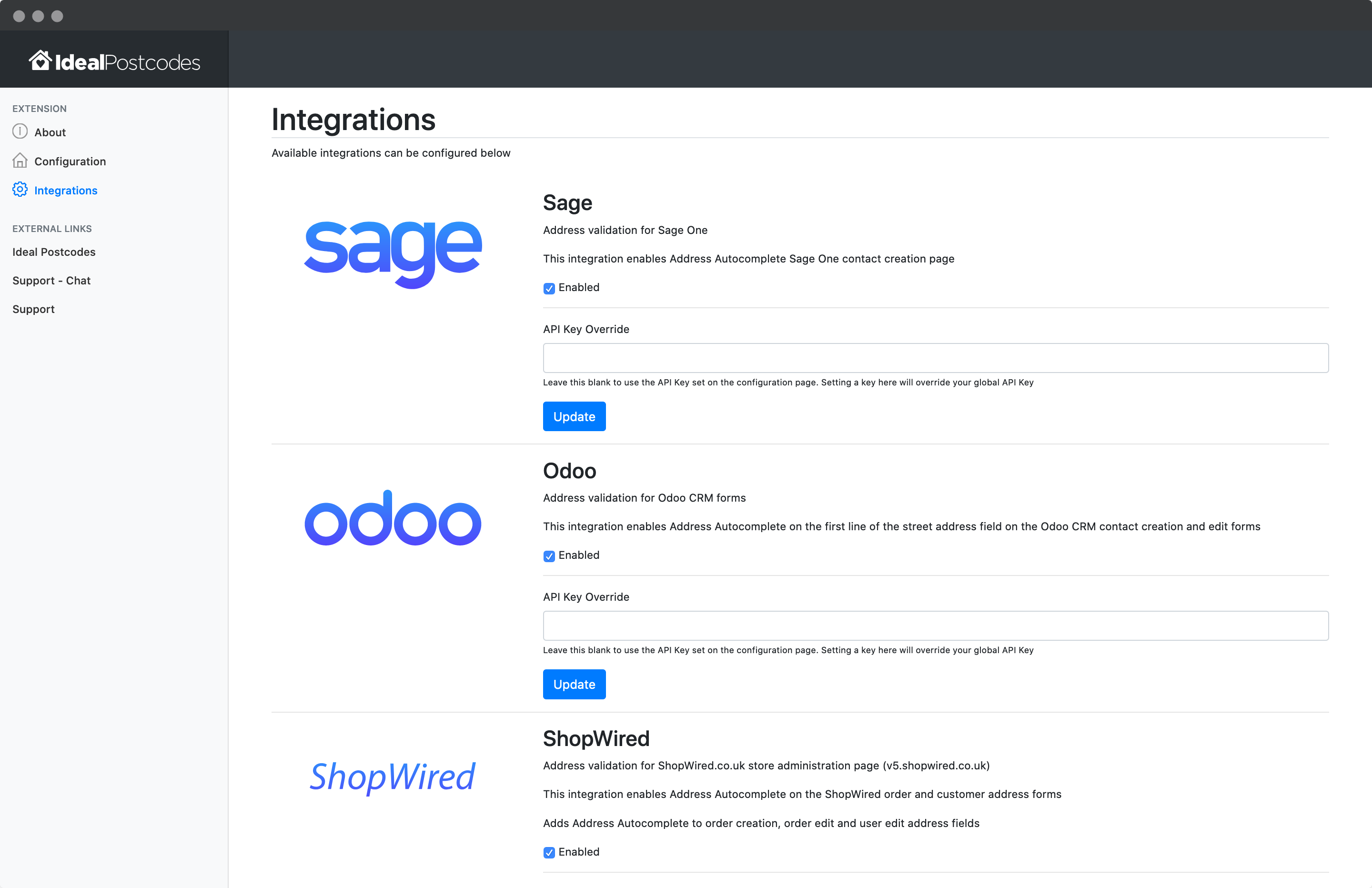 Browser Extension integrations page-screenshot