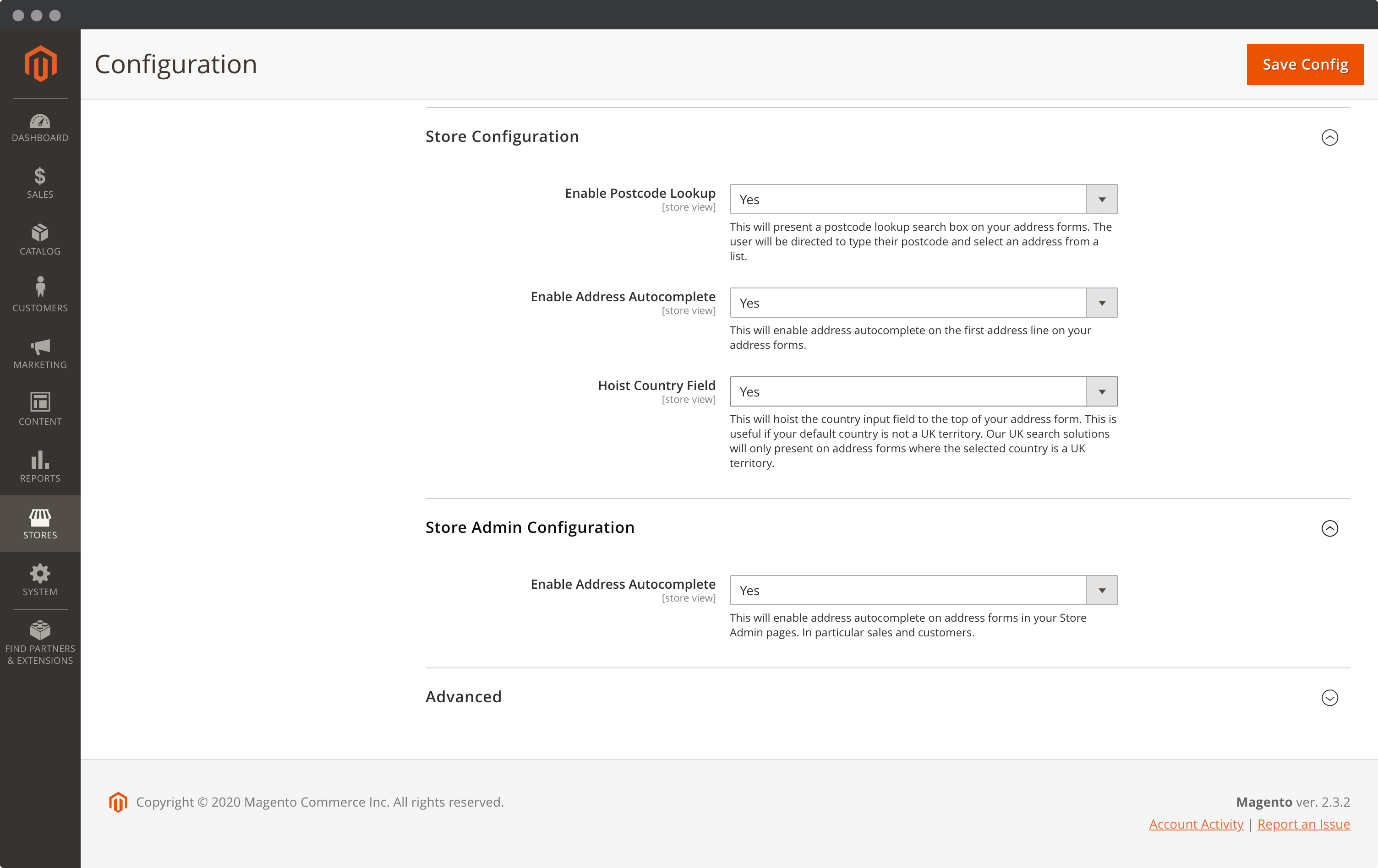 The Ideal Postcodes Magento Extension plugin allows configuration to be scoped by store-screenshot