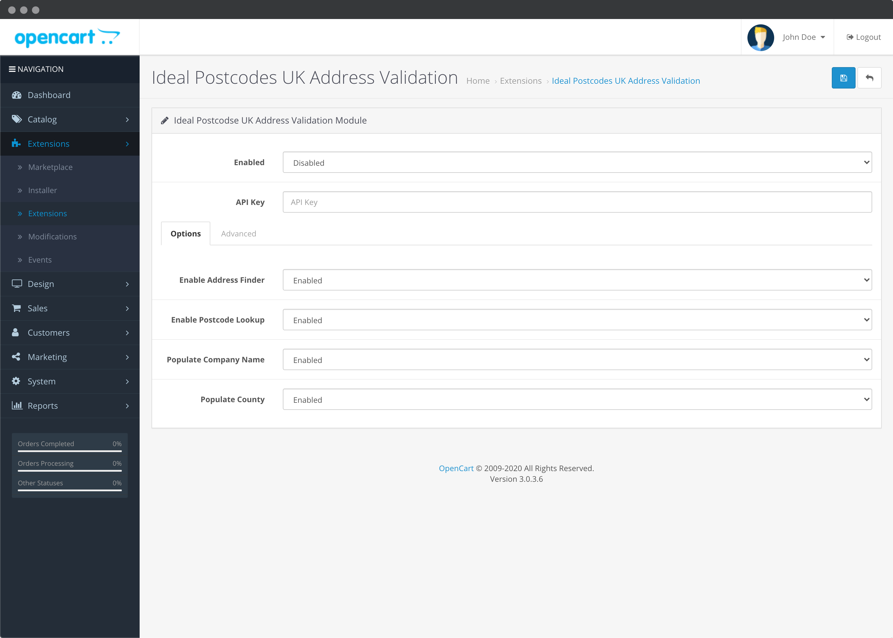 The Ideal Postcodes Magento extension configuration page-screenshot