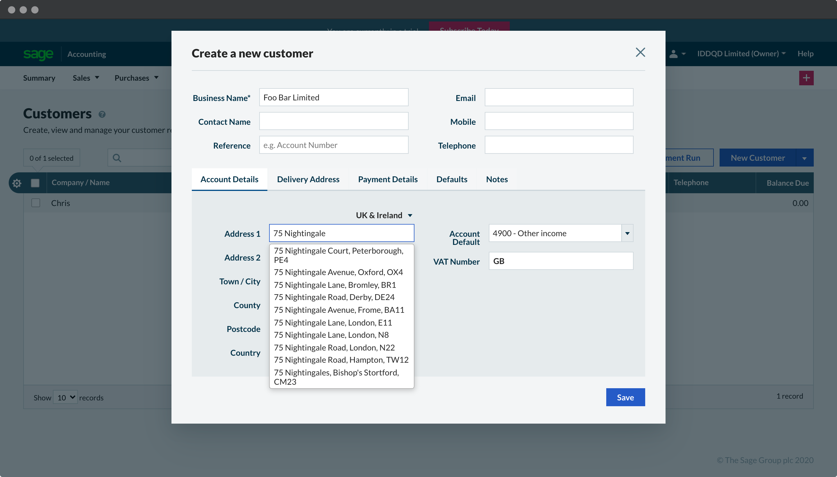 Sage Business Cloud Accounting Integration