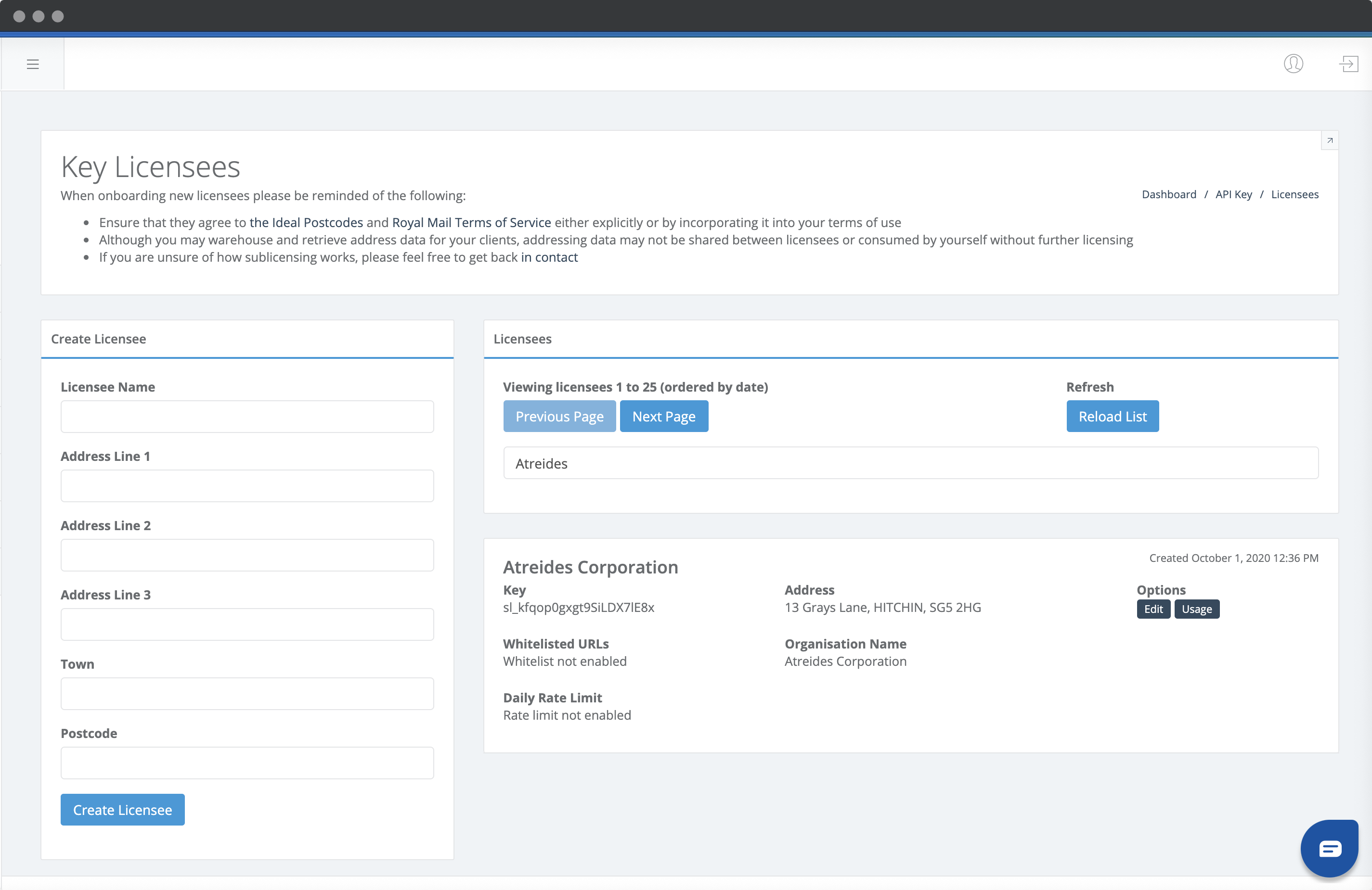 Sublicensing Dashboard